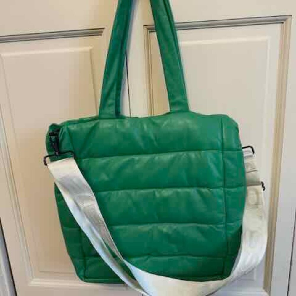 Leather Puffer Tote - Kelly Green